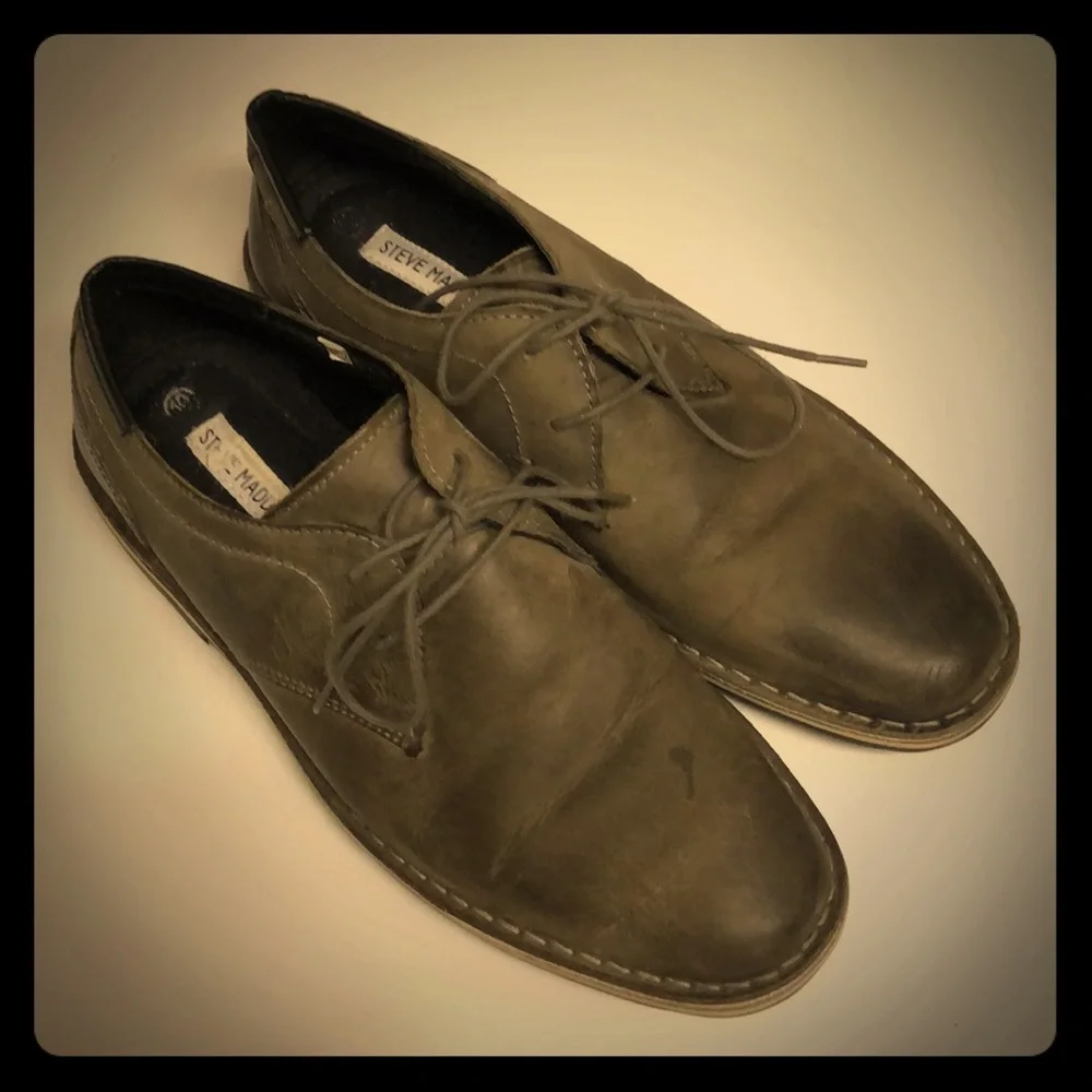 Steve Madden Men's Hasten Shoes Grey Tone Leather Oxford Derby Casual Sz 10